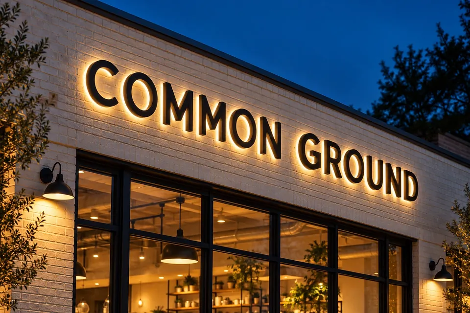 Chapel Hill Exterior & building signs — illuminated storefront channel letters at dusk